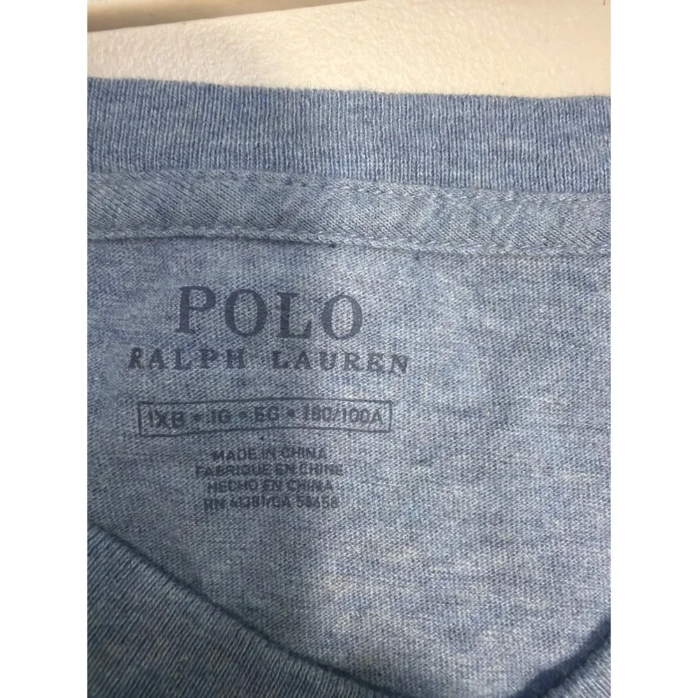 Polo Ralph Lauren Mens 1XB V-Neck T-Shirt Blue Heather Short Sleeve Pony Logo